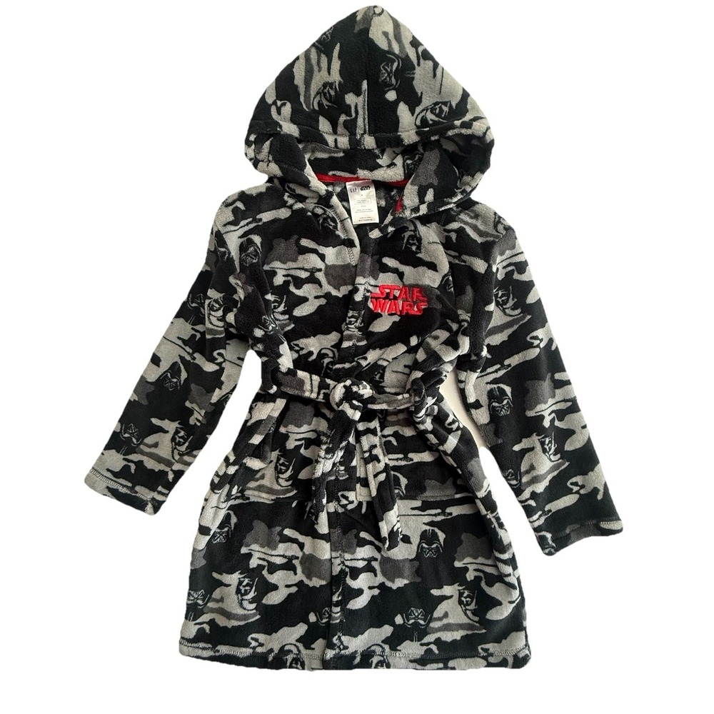 GAP Star Wars Kids Robe Darth Vader Hooded Fleece Belt Sz 8‎ Gray